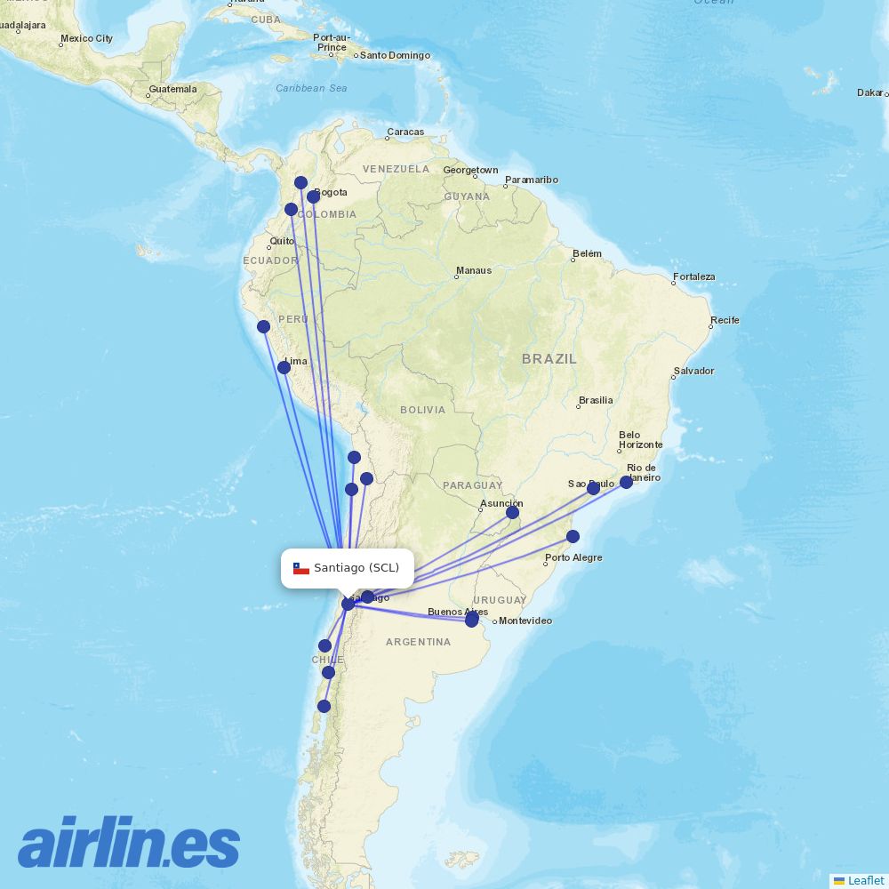 JetSMART from Arturo Merino Benítez International Airport destination map