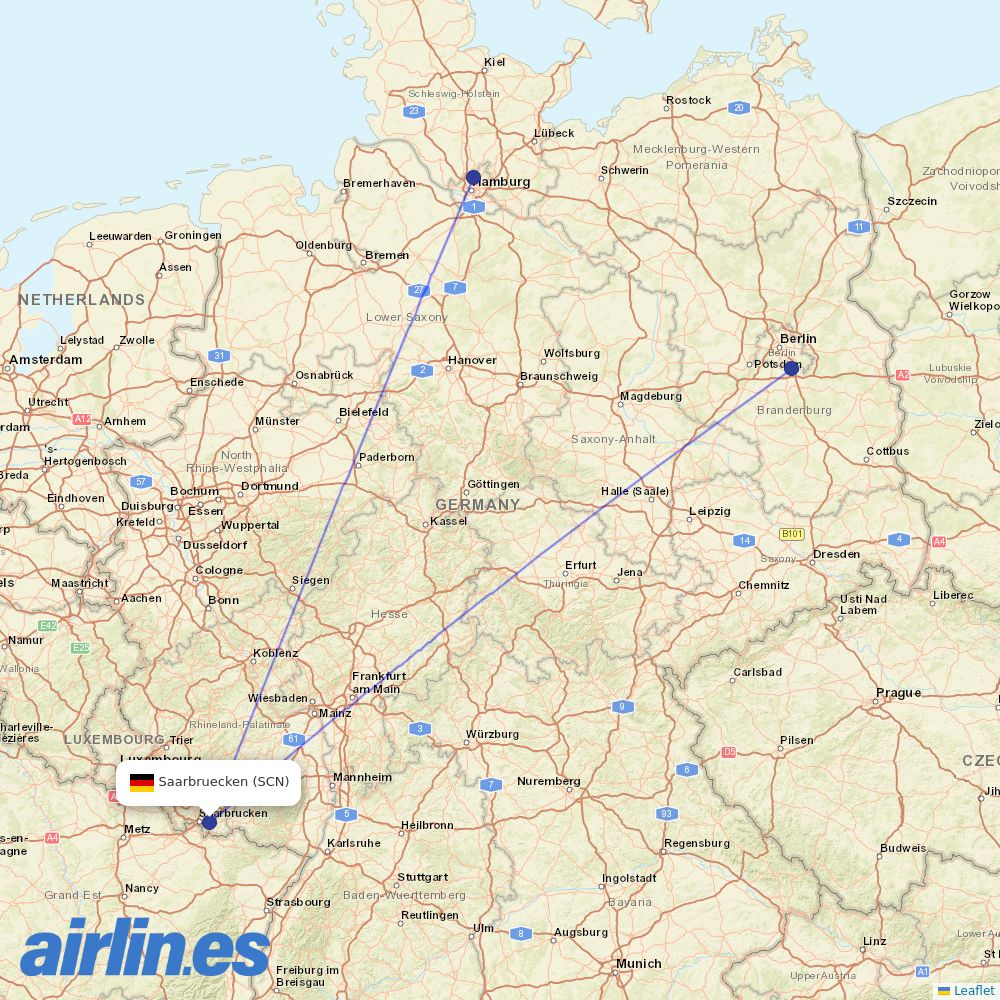 DAT from Saarbrucken destination map