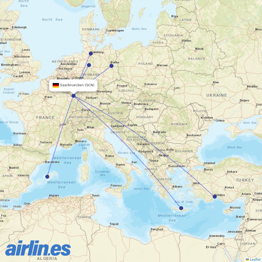 Eurowings from Saarbrucken destination map