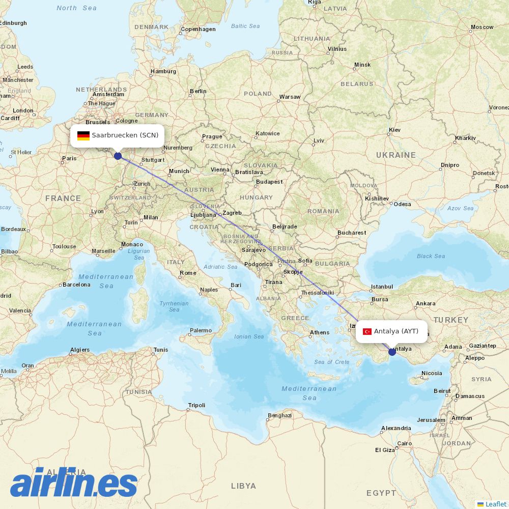 SunExpress from Saarbrucken destination map
