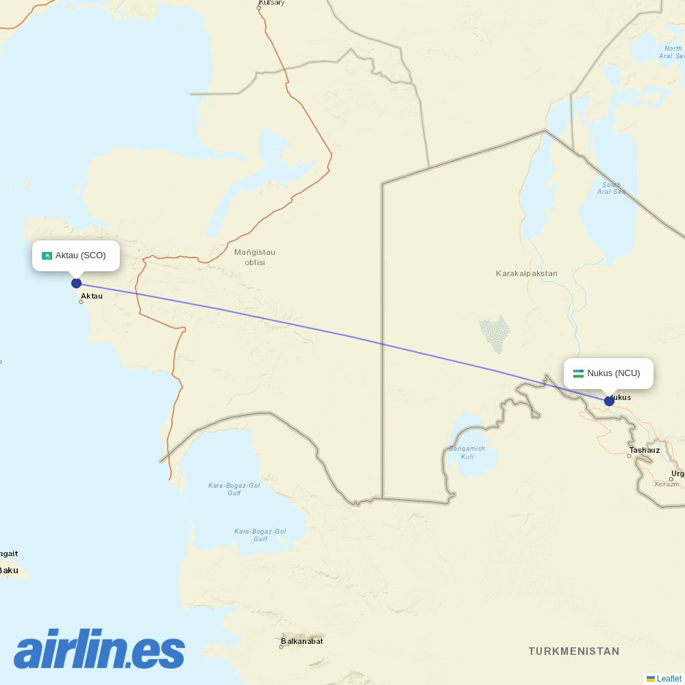 Centrum Air from Aktau destination map