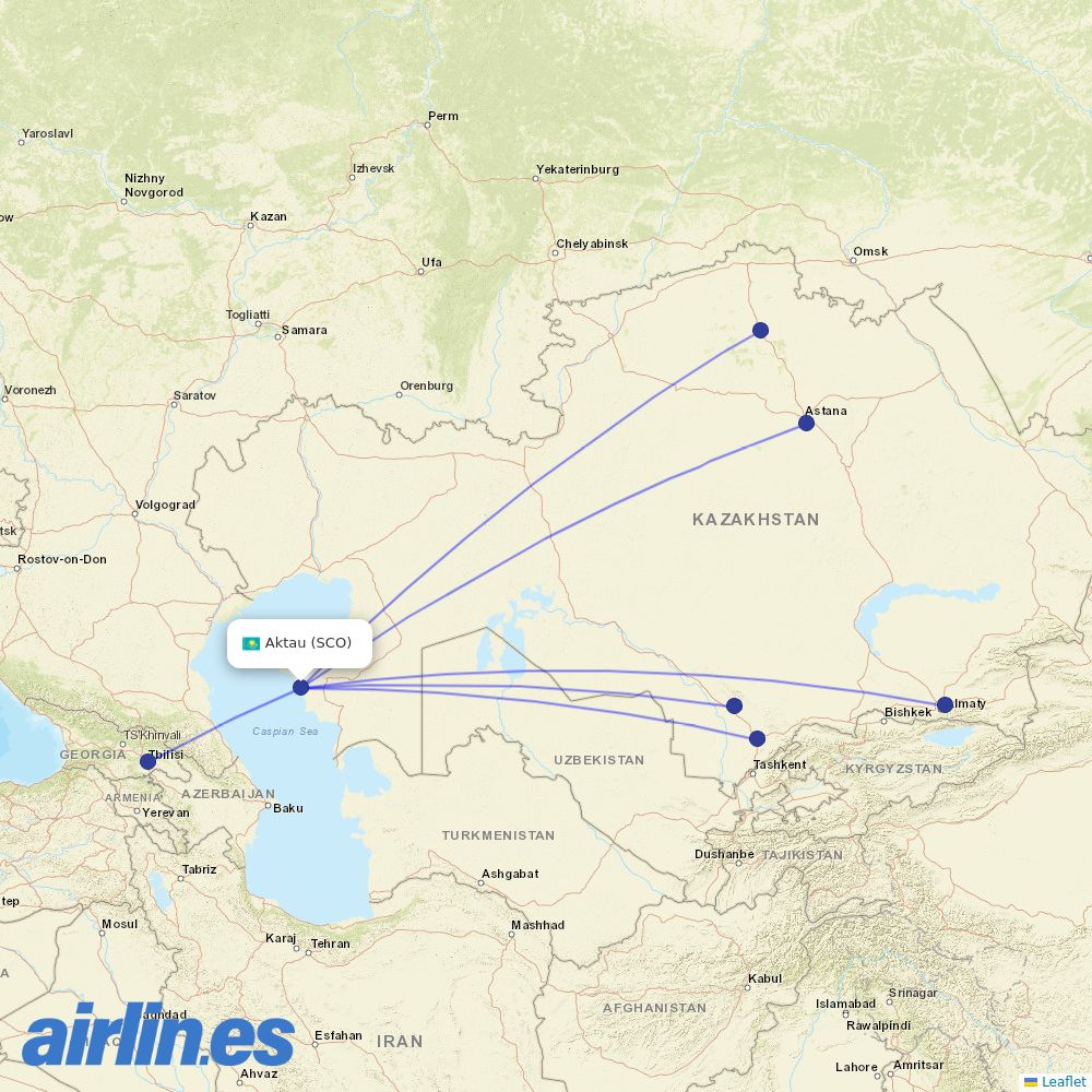SCAT Airlines at SCO route map