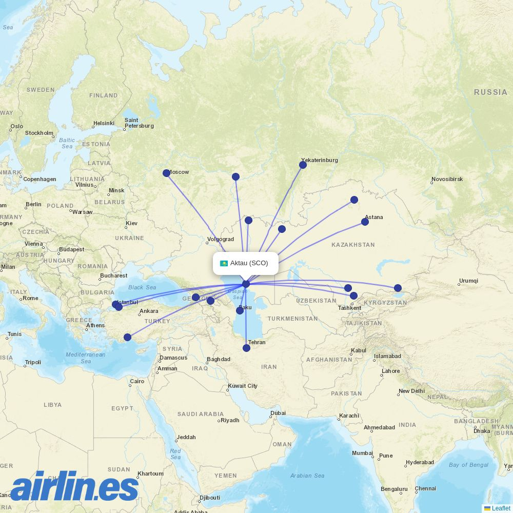 FlyArystan at SCO route map