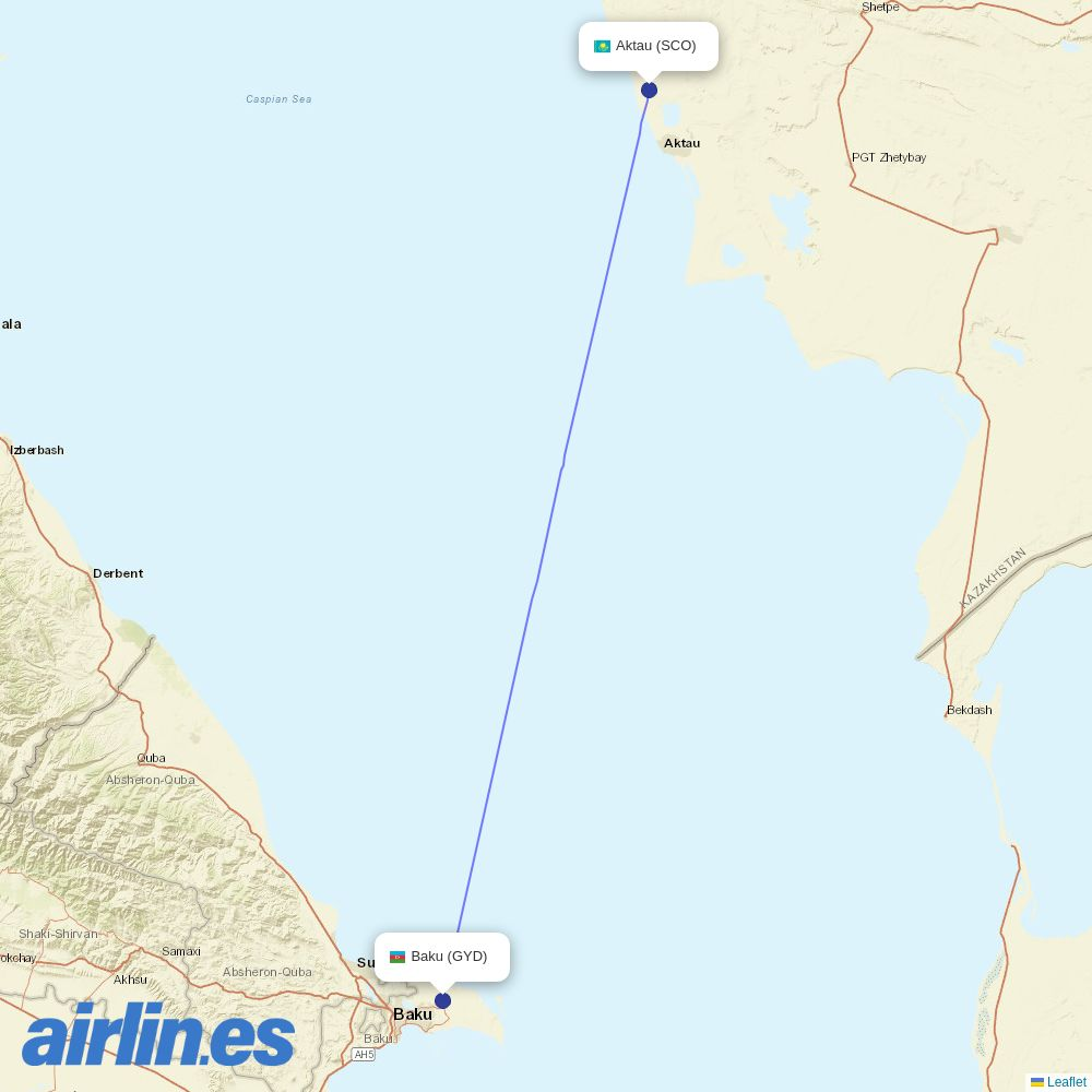 Azerbaijan Airlines from Aktau destination map