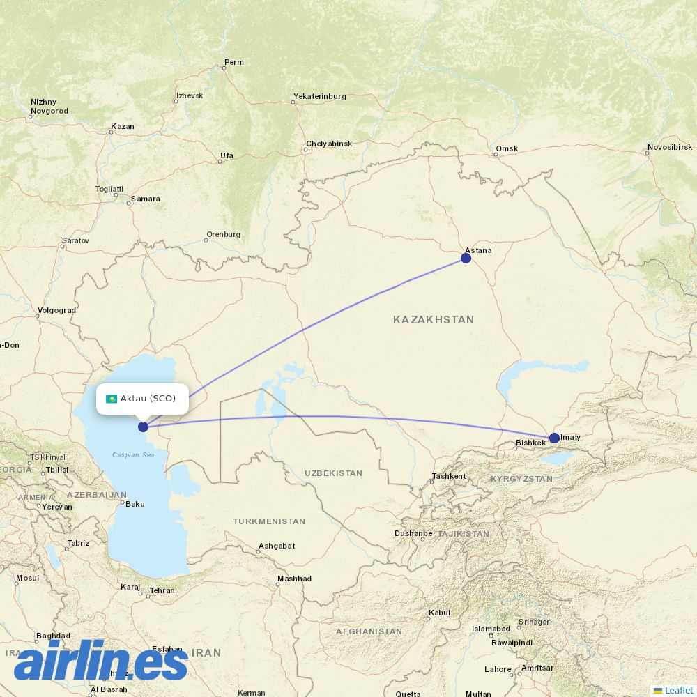 Air Astana at SCO route map