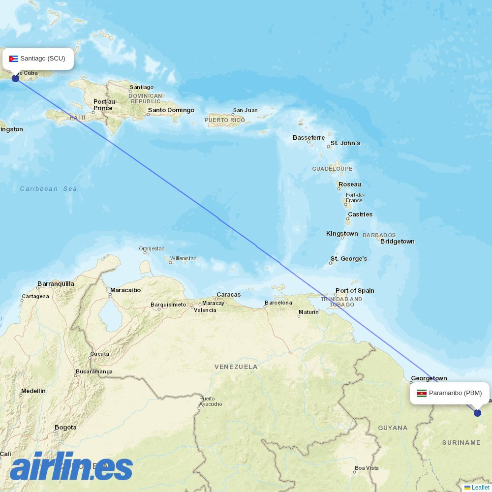 Fly All Ways from Antonio Maceo International destination map