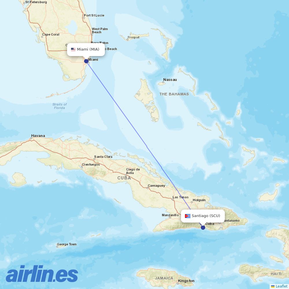 American Airlines from Antonio Maceo International destination map