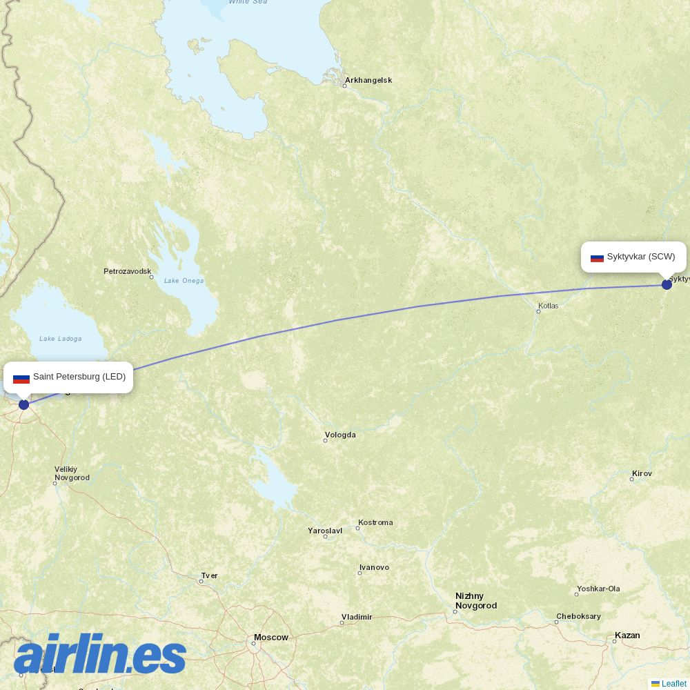 Smartavia from Syktyvkar destination map