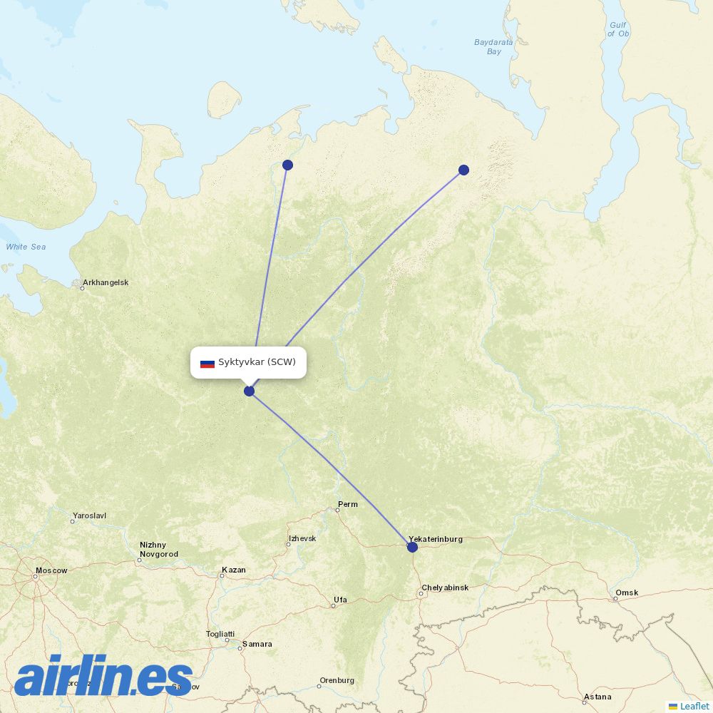 RusLine from Syktyvkar destination map