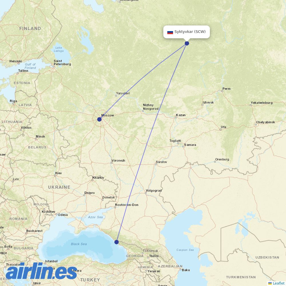 UTair from Syktyvkar destination map