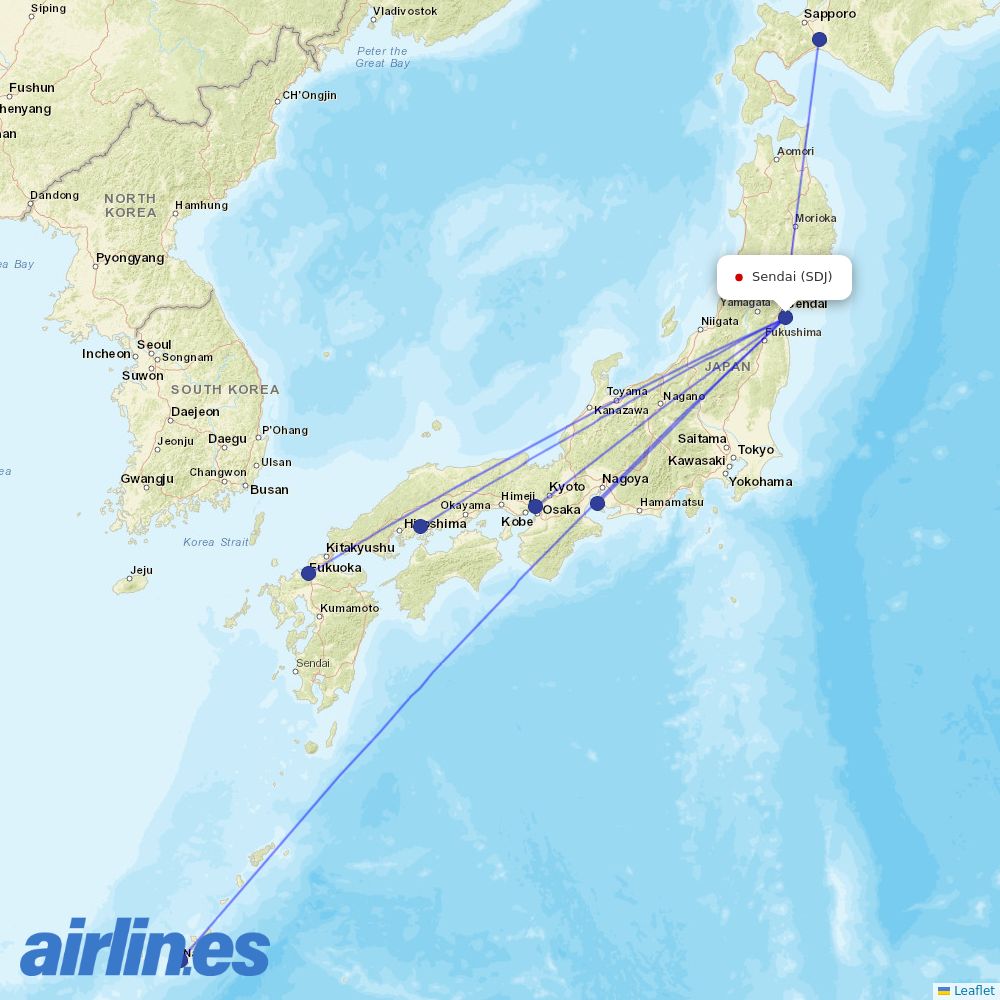 ANA from Sendai Airport destination map