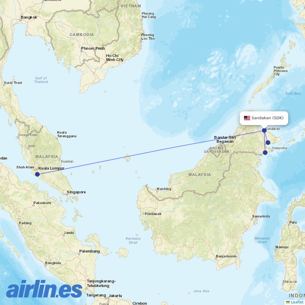 Malaysia Airlines from Sandakan destination map