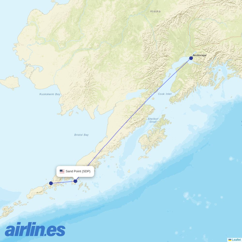 Aleutian Airways from Sand Point Airport destination map