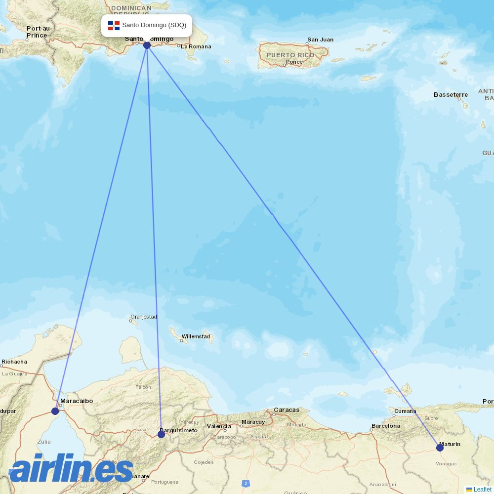 Rutaca Airlines from Las Americas International destination map