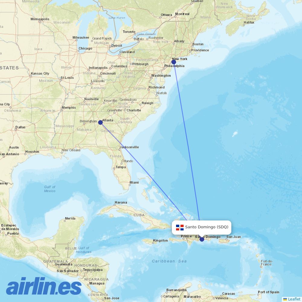 Delta Air Lines from Las Americas International destination map