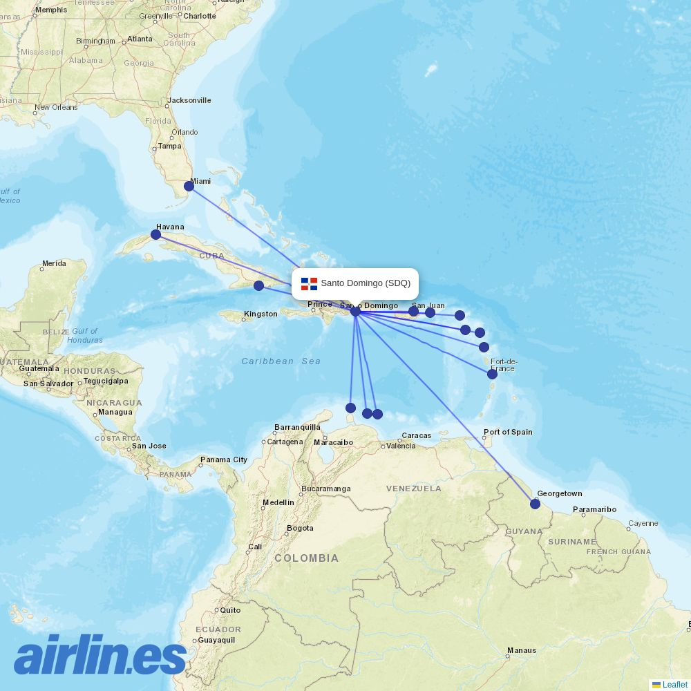 SKYhigh Dominicana at SDQ route map