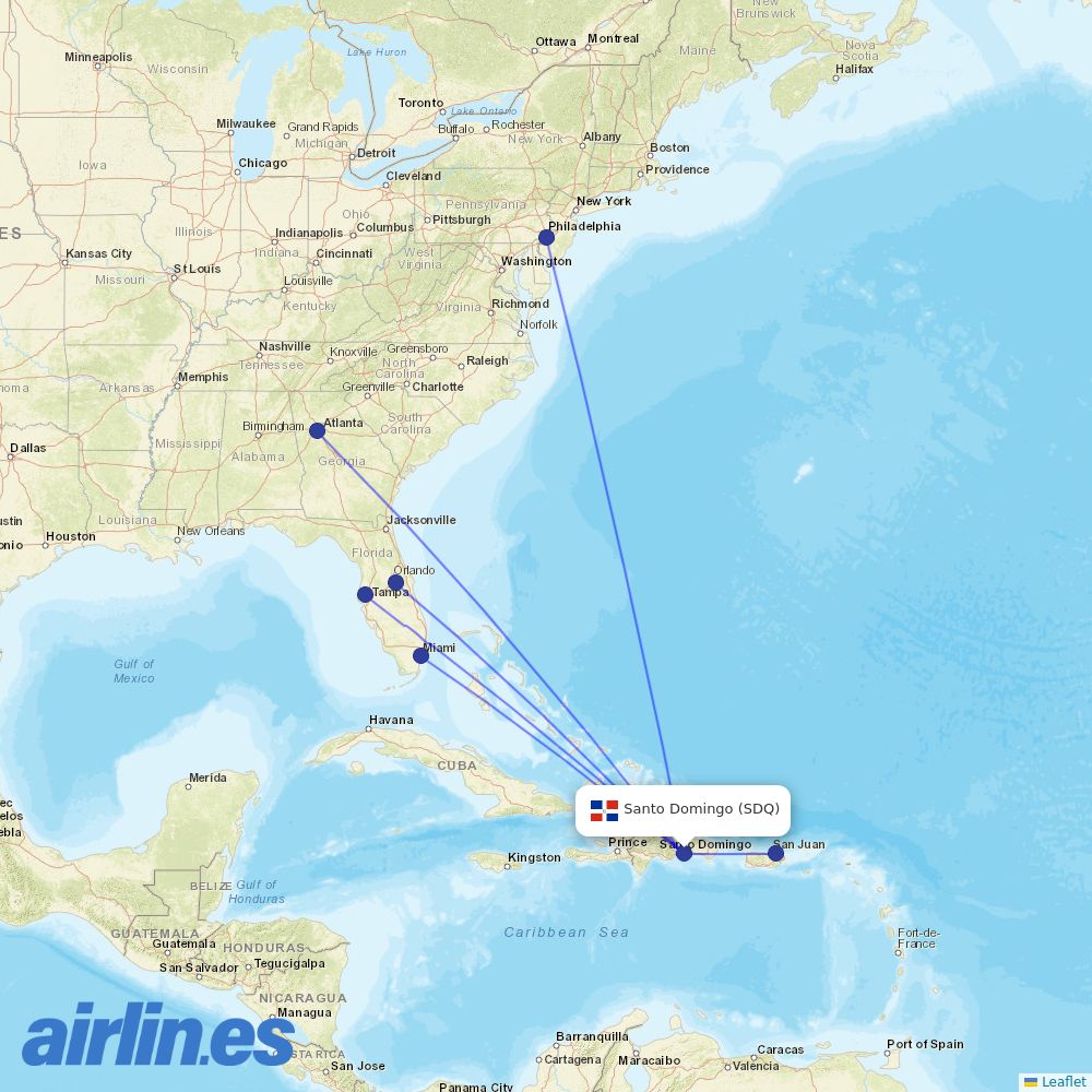 Frontier Airlines from Las Americas International destination map