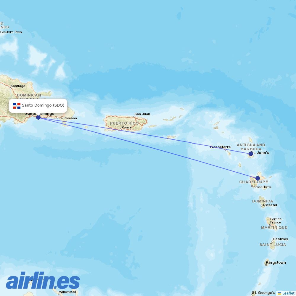 Sunrise Airways from Las Americas International destination map