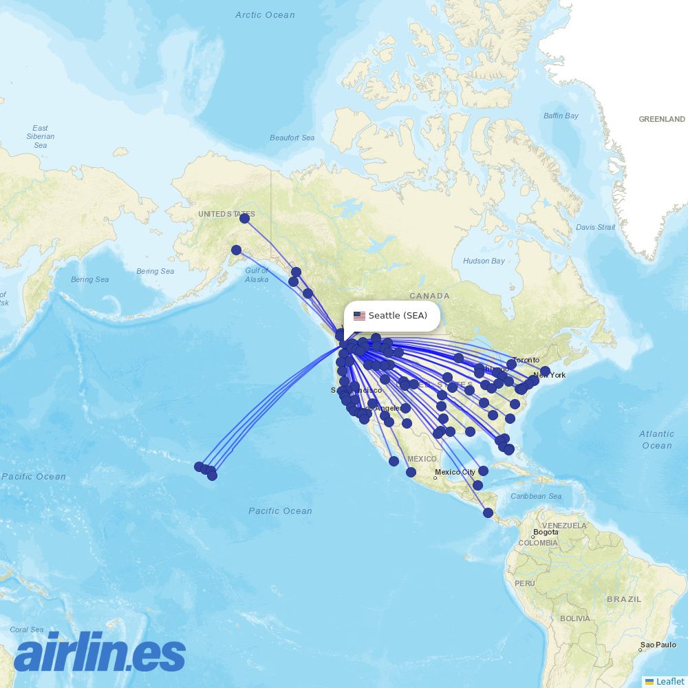 Alaska Airlines at SEA route map