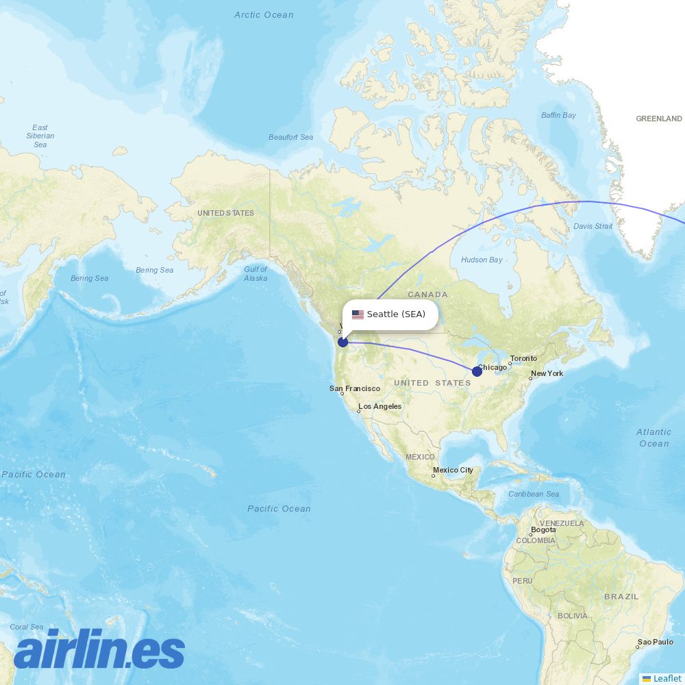 Aer Lingus from Seattle Tacoma International destination map