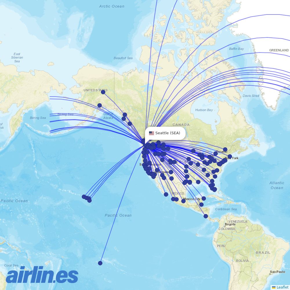 Frontier Airlines from Seattle Tacoma International destination map