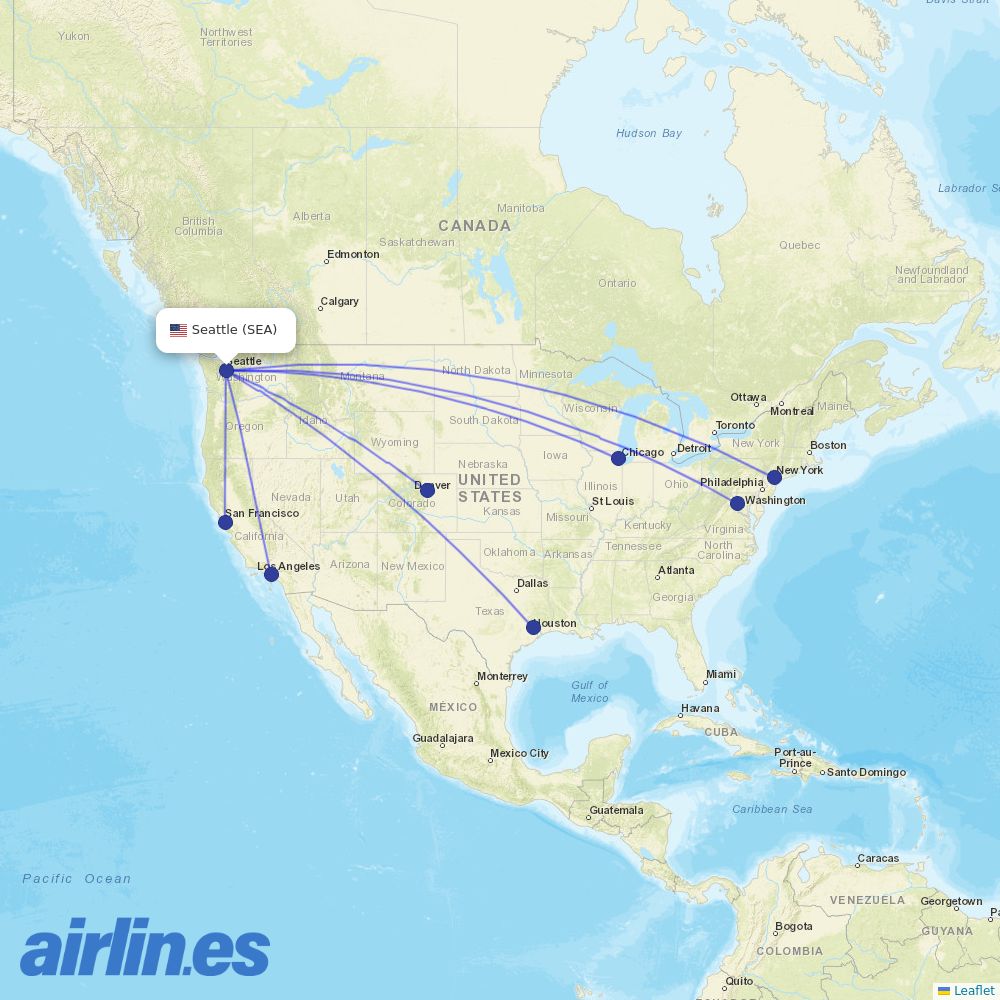 United Airlines from Seattle Tacoma International destination map