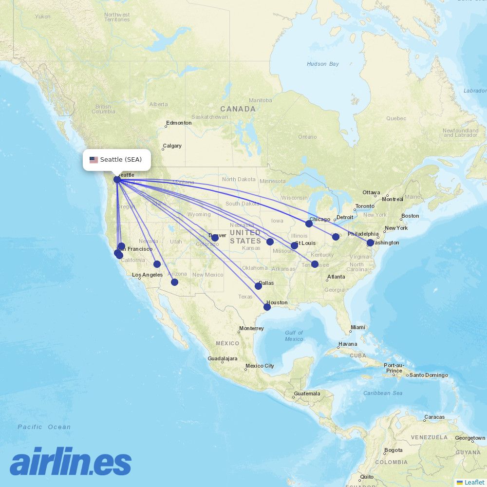 Southwest Airlines from Seattle Tacoma International destination map