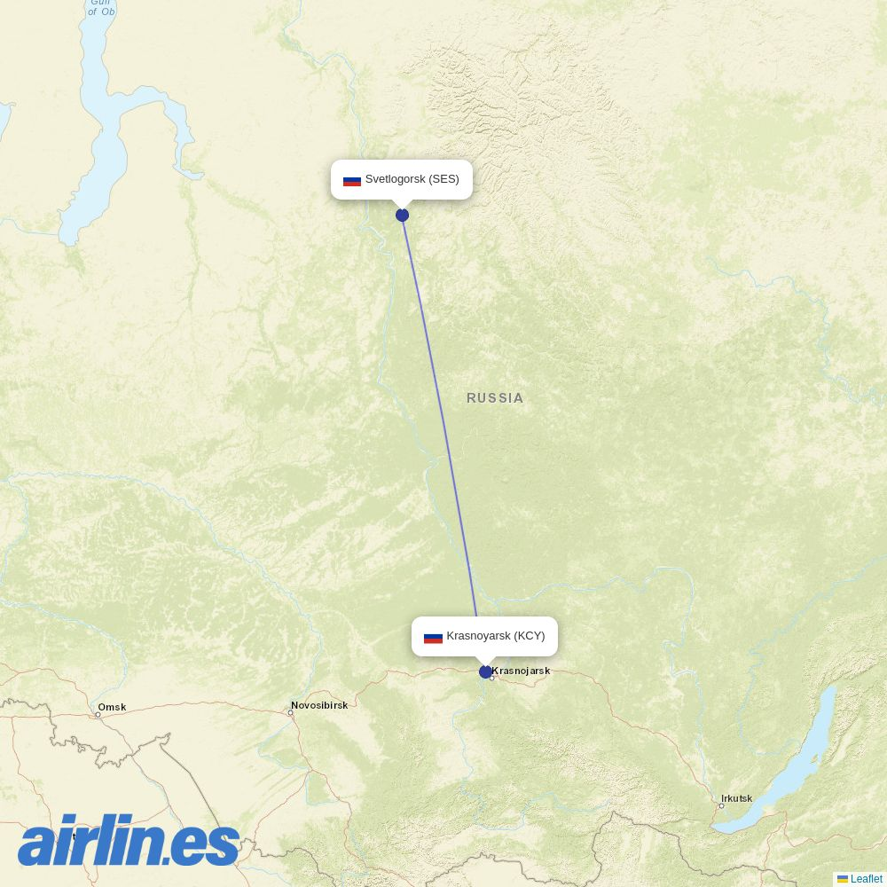 KrasAvia from Selfield Airport destination map