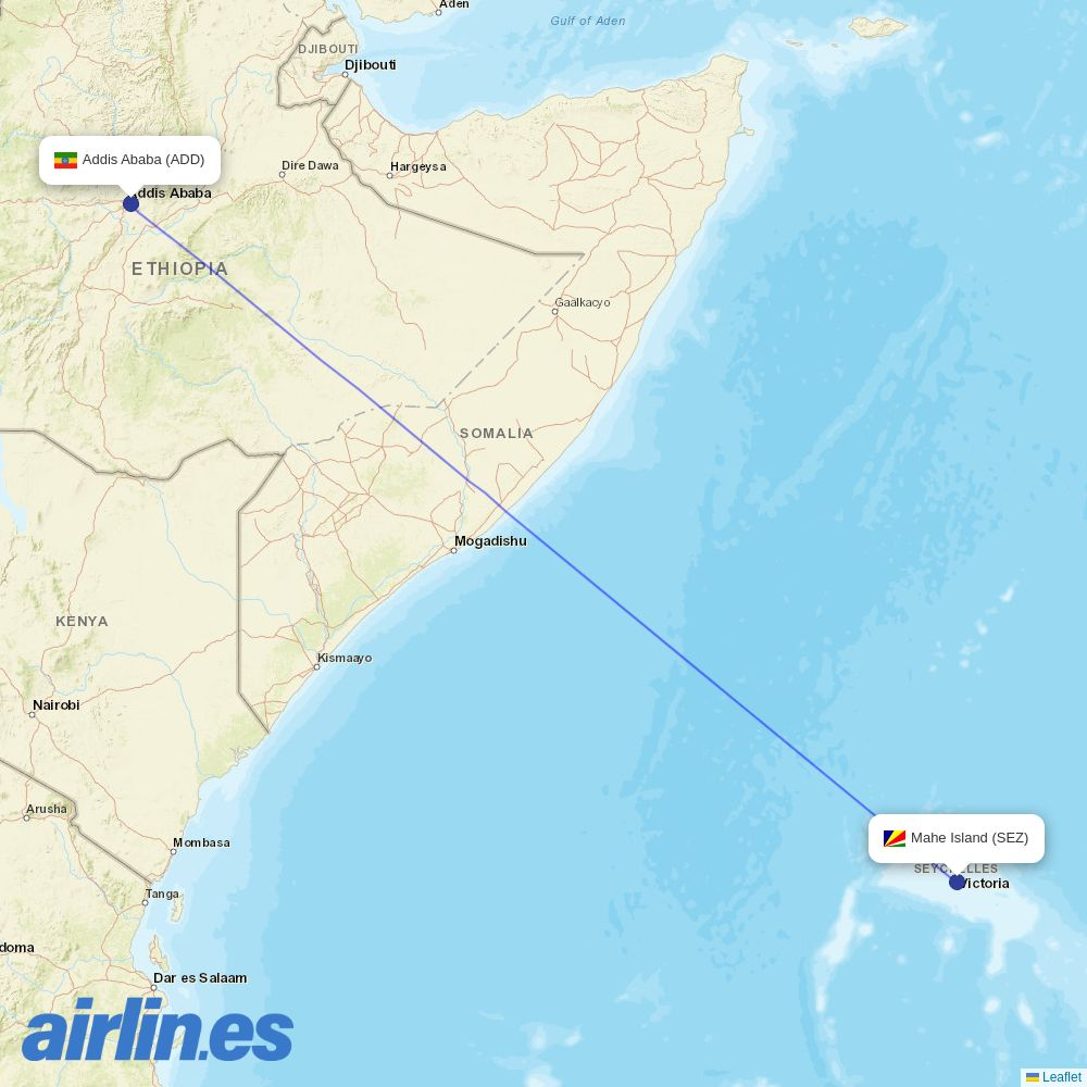Ethiopian Airlines from Seychelles International destination map