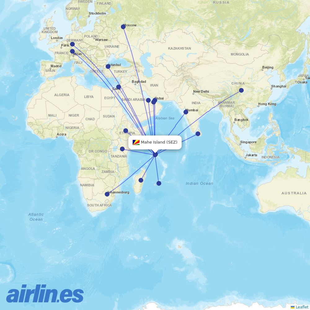 Air Seychelles at SEZ route map