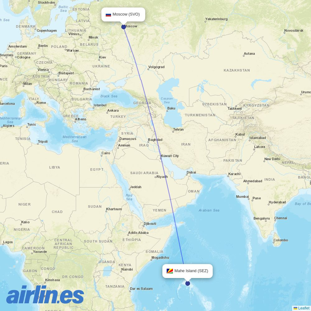 Aeroflot from Seychelles International destination map
