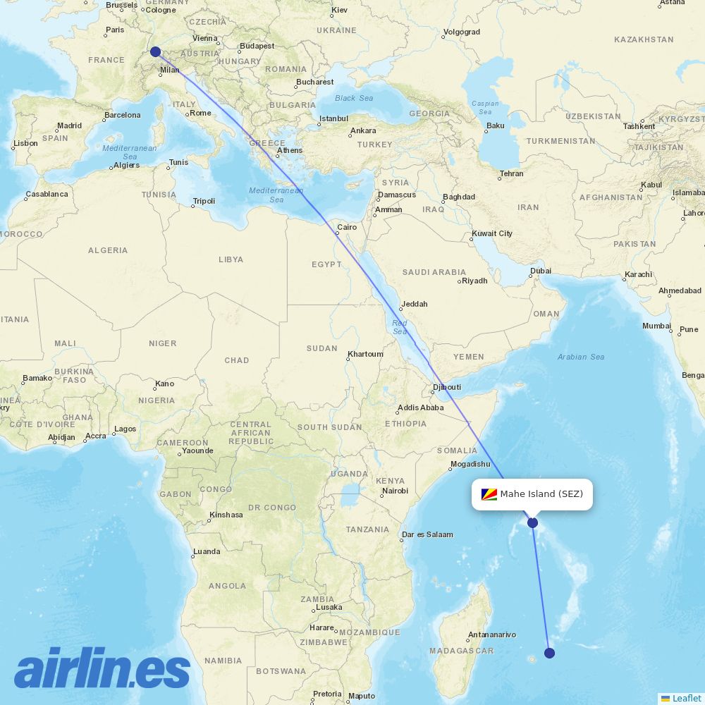 Edelweiss Air from Seychelles International destination map