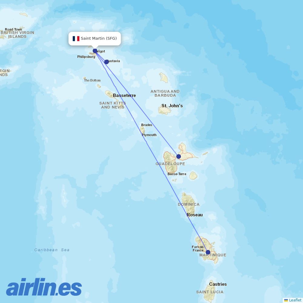 Air Caraibes at SFG route map