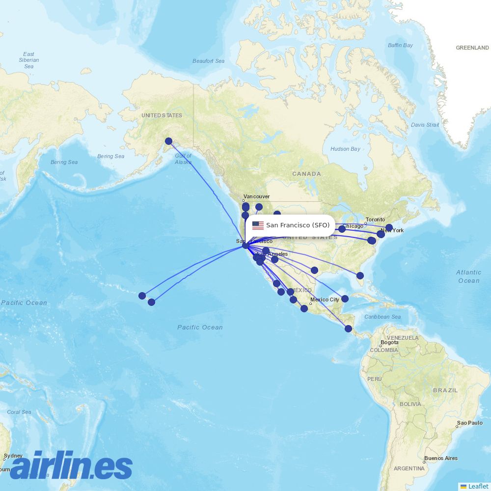 Alaska Airlines from San Francisco International destination map
