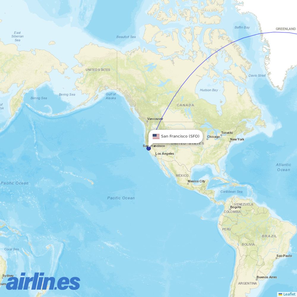 Delta Air Lines from San Francisco International destination map