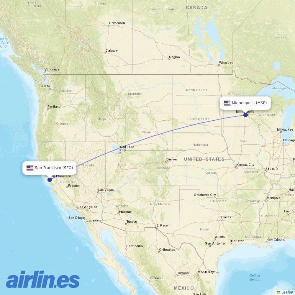 Sun Country Airlines at SFO route map