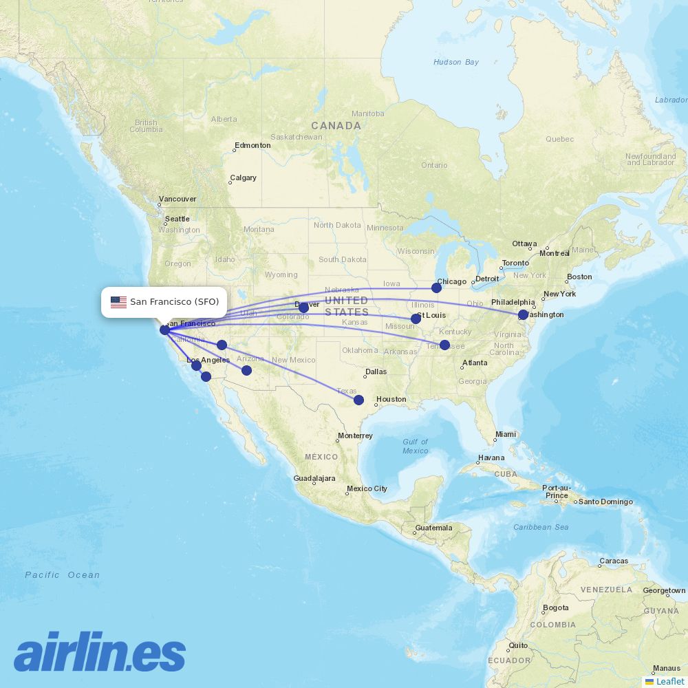 Southwest Airlines from San Francisco International destination map