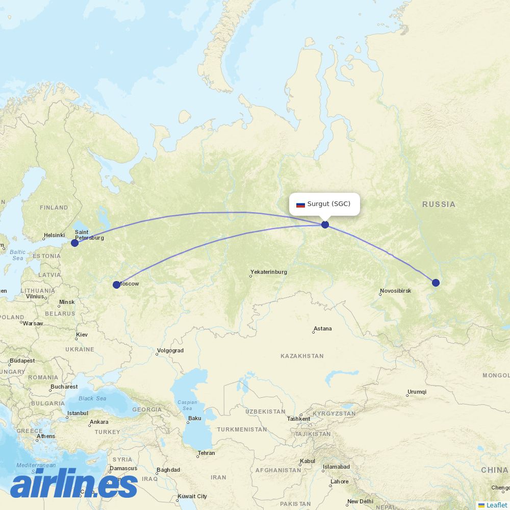 Aeroflot from Surgut destination map