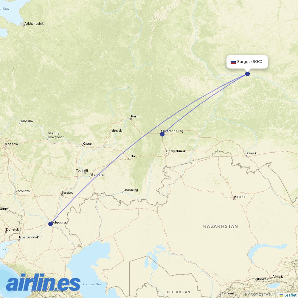 Red Wings from Surgut destination map