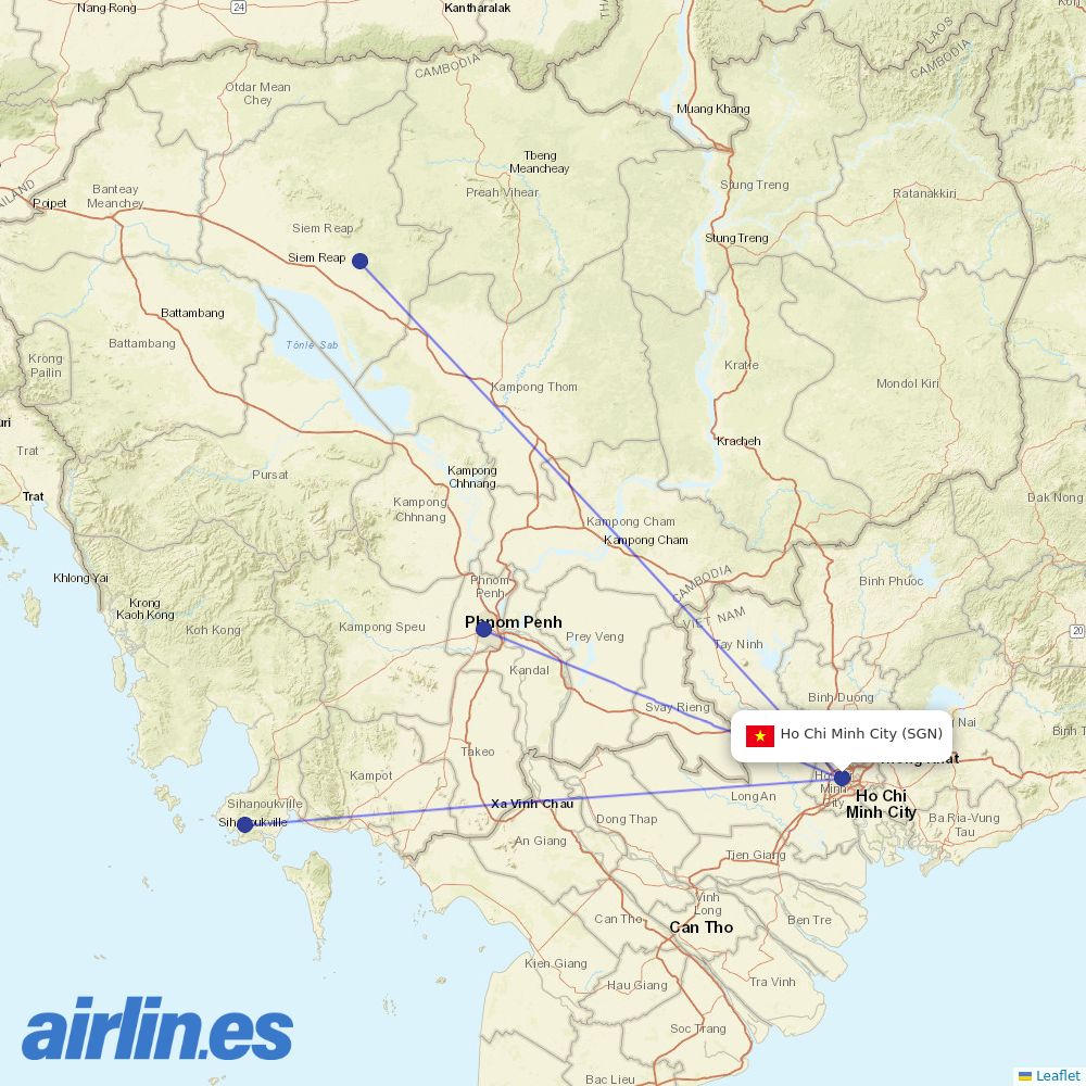 Air Cambodia from Tansonnhat International destination map
