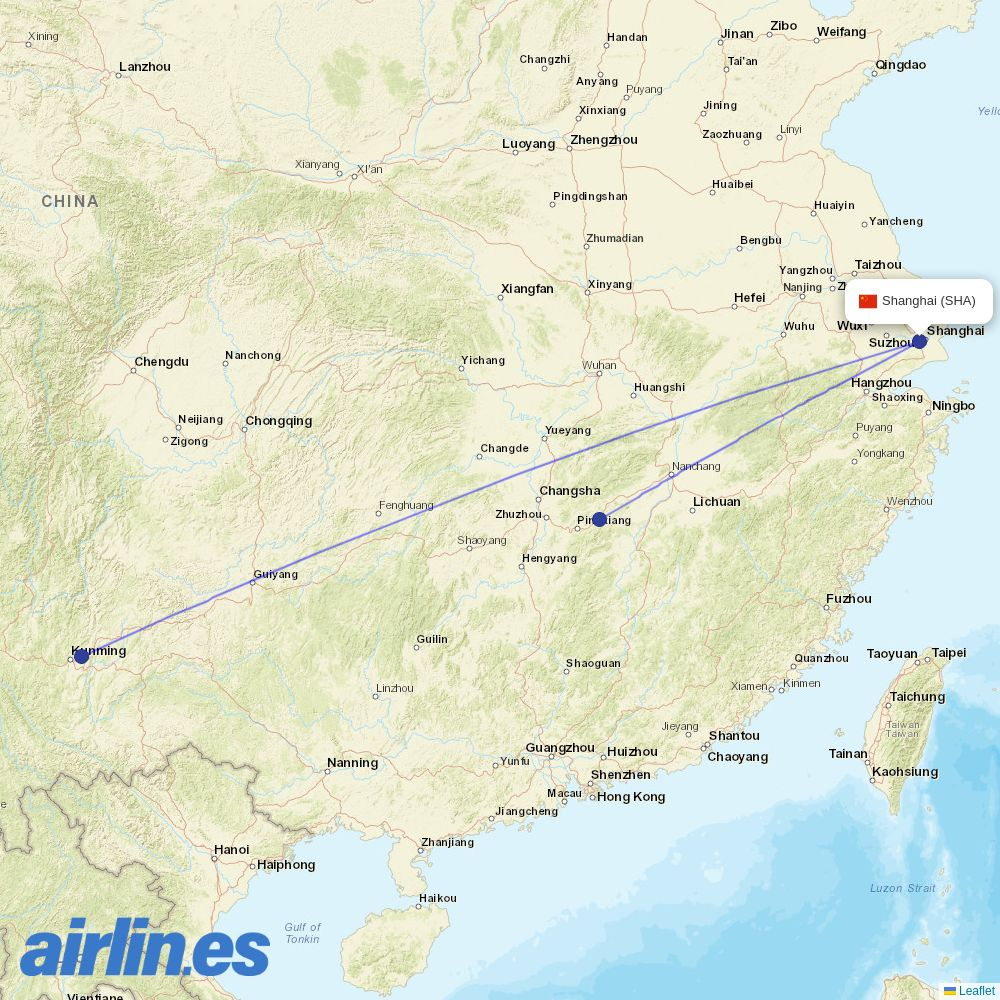 Lucky Air from Hongqiao International destination map