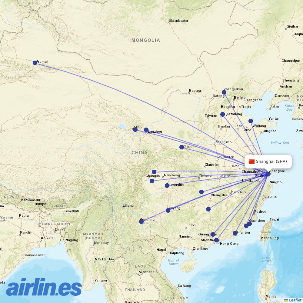 Spring Airlines at SHA route map