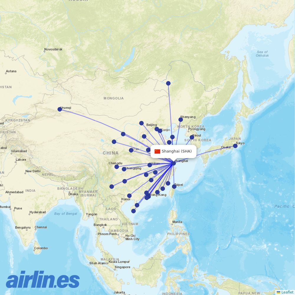 Shanghai Airlines at SHA route map