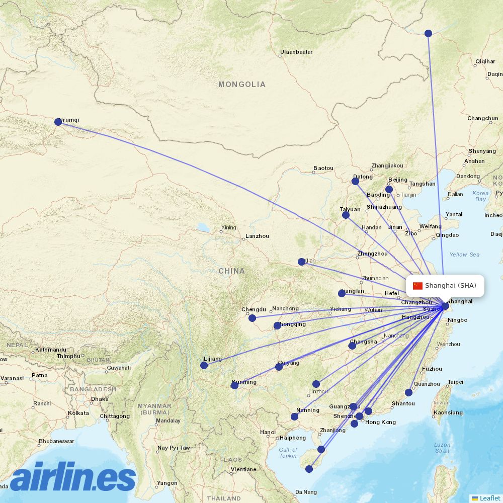 Juneyao Airlines at SHA route map