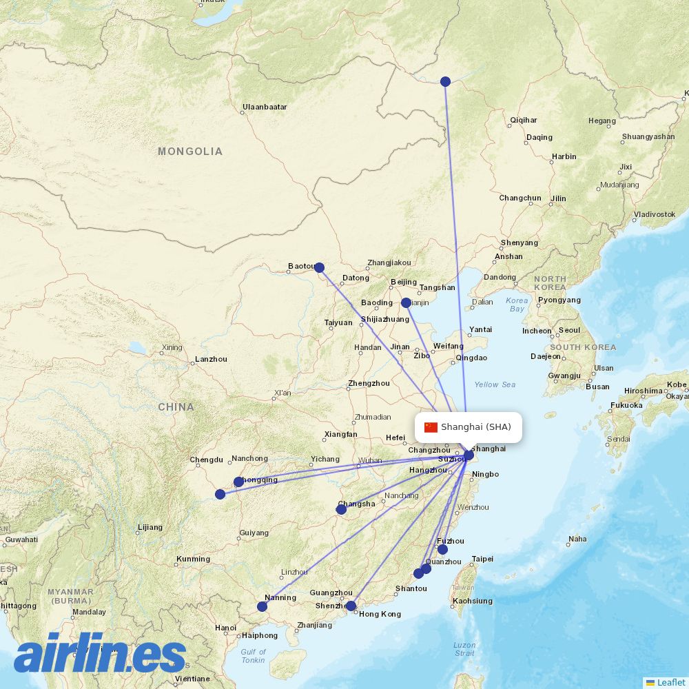 XiamenAir at SHA route map