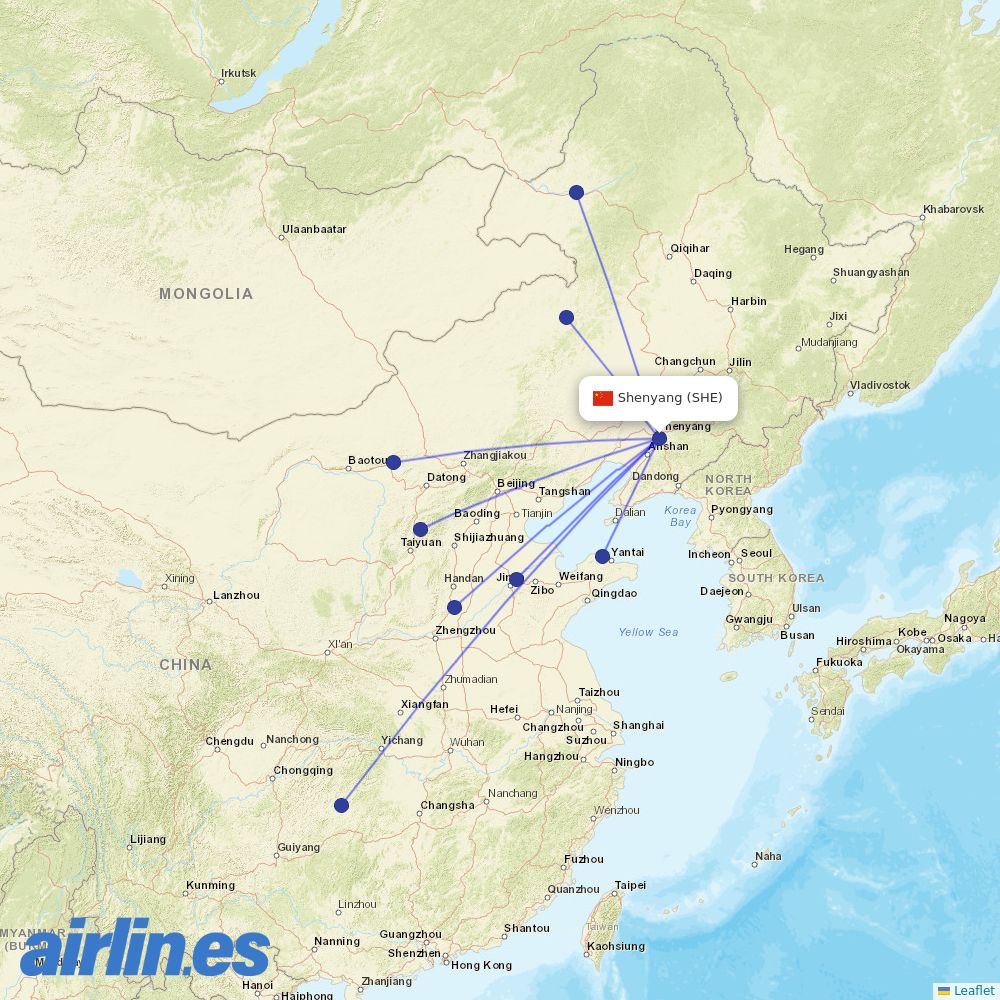 Ruili Airlines from Shenyang Taoxian International Airport destination map