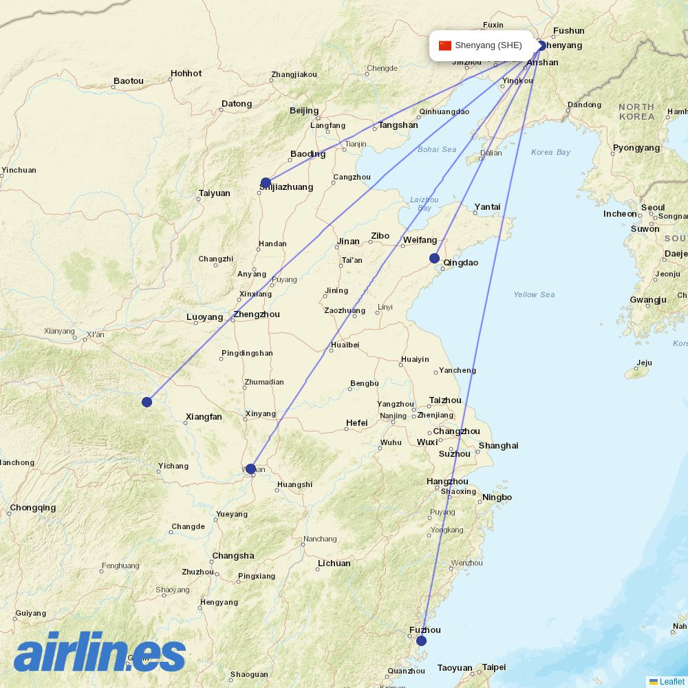 Beijing Capital Airlines from Shenyang Taoxian International Airport destination map