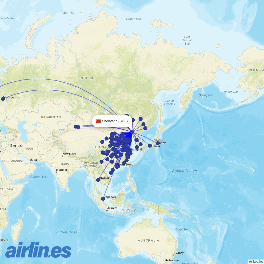 Qingdao Airlines from Shenyang Taoxian International Airport destination map