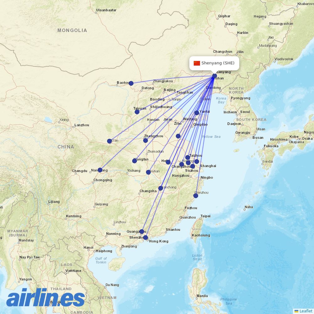 Shenzhen Airlines at SHE route map