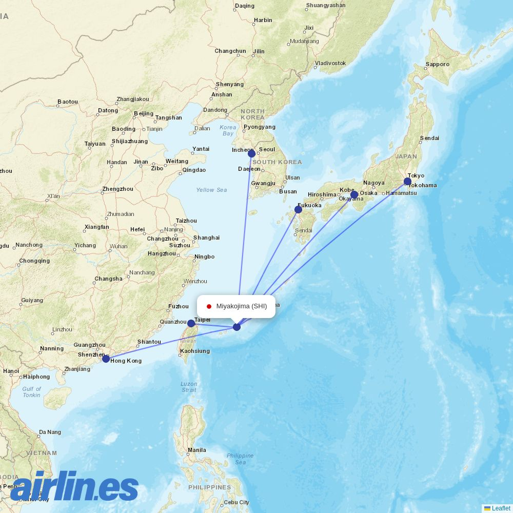 Jin Air from Shimojishima Airport destination map